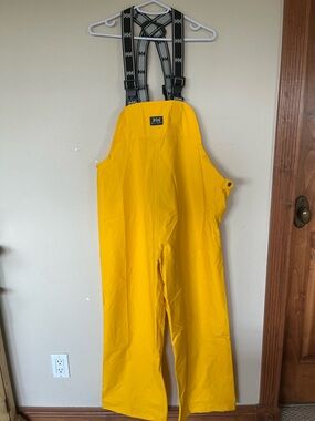 Helly Hansen Yellow Waterproof Rain Bib Overalls with Black Suspenders